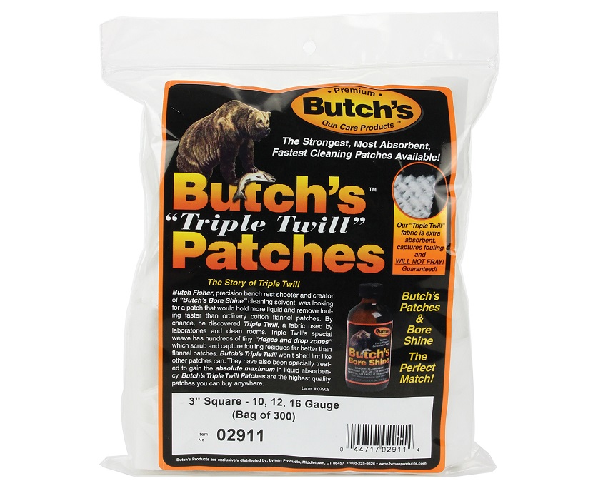 Butchs TRIPLE TWILL Loop Reiniging Doekjes kaliber 10, 12 en 16 vierkant 76mm verpakking 300 stuks
